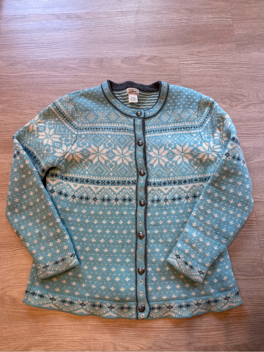 L.L. Bean Women’s XL Nordic 100% Lambs Wool Knit Fair Isle Cardigan 258838 Read*